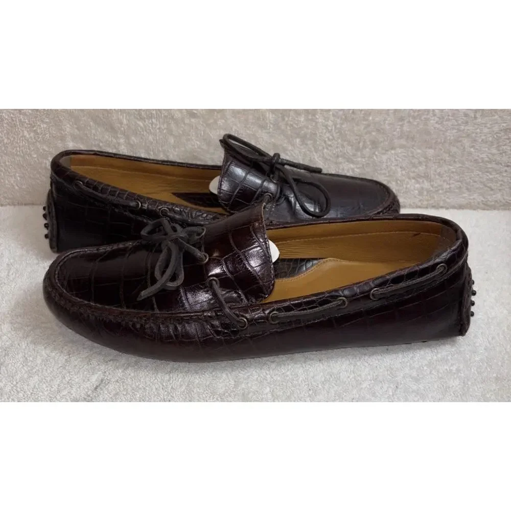 Cole Haan Men 10.5 M Brown Leather Croc Embossed Driving Loafers C07910 Shoes